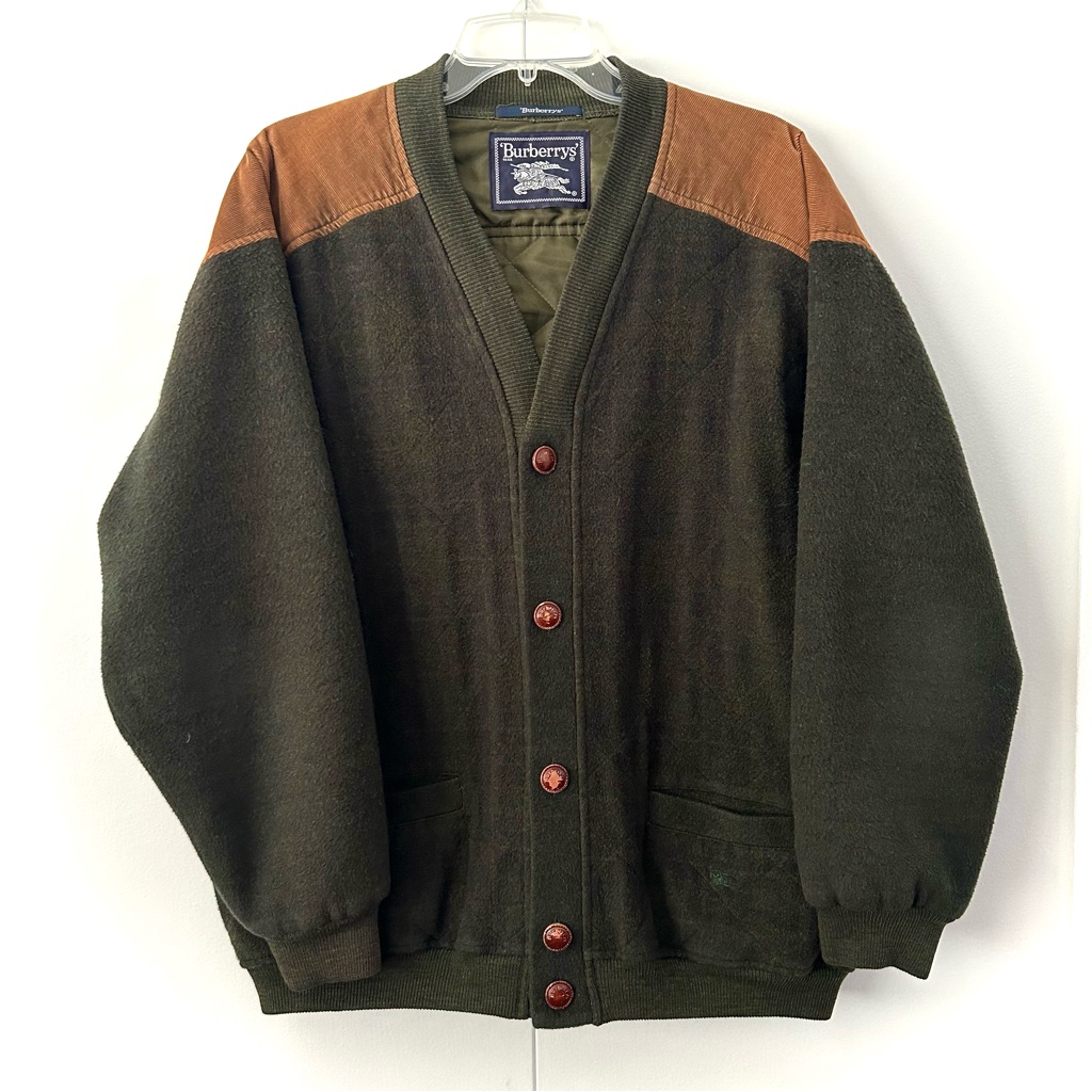 Burberry Vintage Bomber Jacket With Corduroy Shoulder Detail Olive & Camel